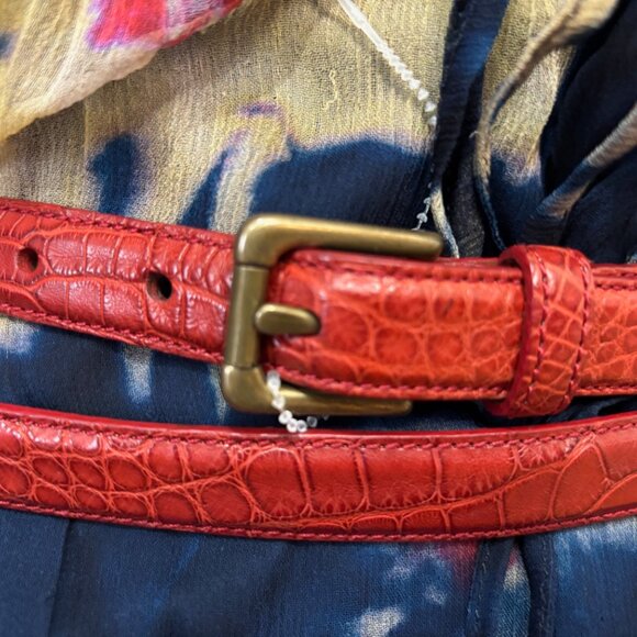 NEW RALPH LAUREN RED ALLIGATOR LEATHER DOUBLE WRAP BELT BRASS BUCKLES ITALY M - Picture 2 of 7